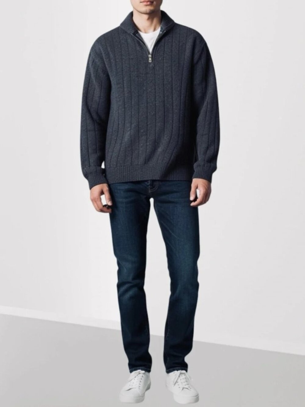 Oscar De La Renta Men’s Quarter-Zip Ribbed Pullover Sweater in Charcoal Gray XL - Picture 1 of 11